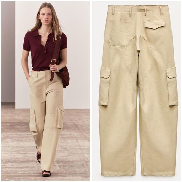 ZARA ZW COLLECTION BARREL HORSESHOE CARGO PANTS
TAUPE BROWN - Picture 1 of 8